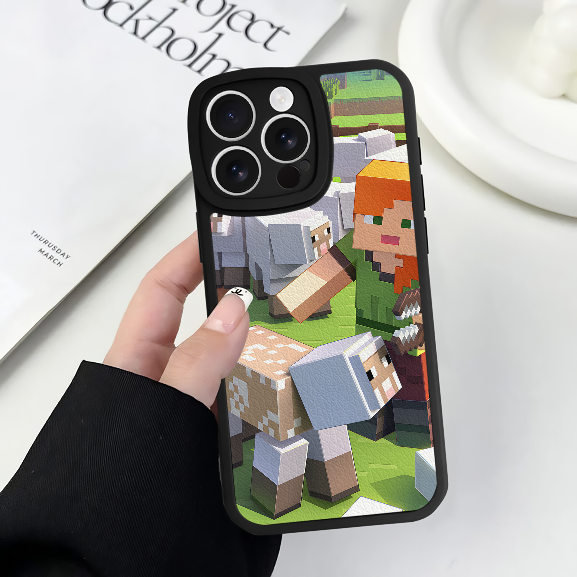 （画像用） マインクラフト ブロックの世界 Minecraft MC Block world 【iPhone 16シリーズ対応】シリコンスマホケース（レザー調） 材質：シリコン